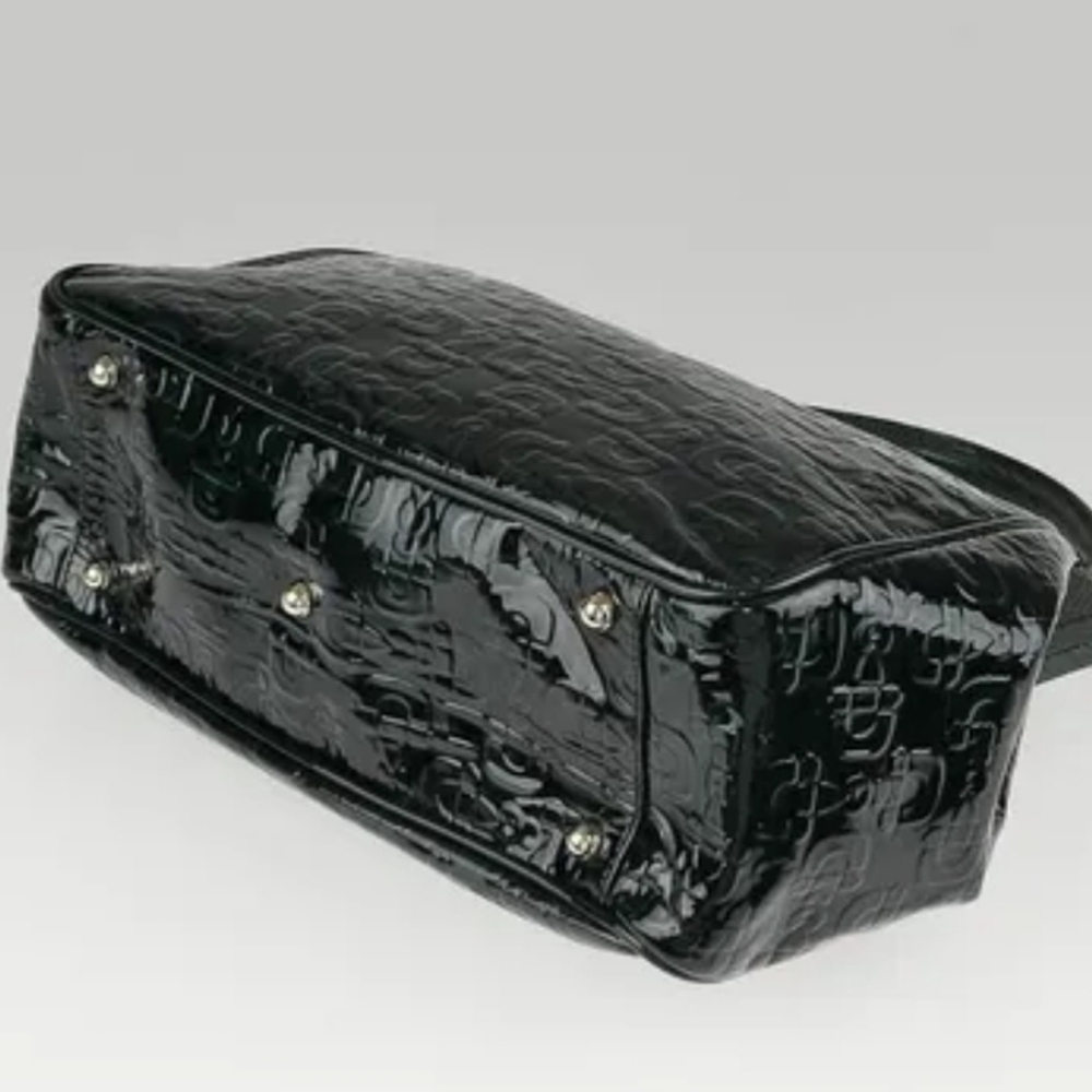RARE Vintage Gucci Dark Blue Horsebit Embossed Patent Leather Satchel Bag - Picture 3 of 4